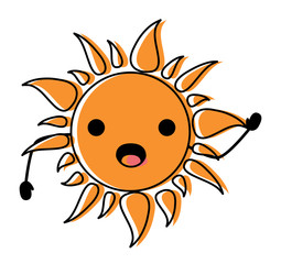 kawaii surprised sun icon over white background, colorful design. vector illustration