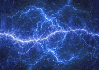 Blue plasma lightning storm, electrical abstract background