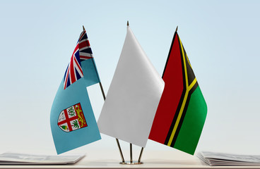 Flags of Fiji and Vanuatu with a white flag in the middle