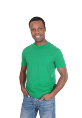 Obraz premium Happy smiling young black man standing