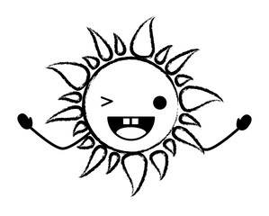 sketch of kawaii sun wiking an eye over white background, vector illustration