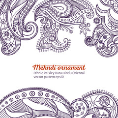 mehndi vector pattern,  ethnic paisley buta hindu oriental ornament, purple curl, floral motif