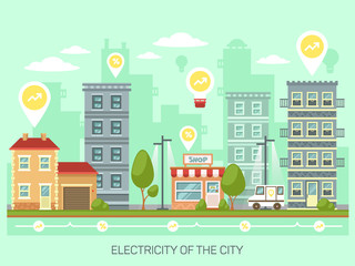 Obraz na płótnie Canvas Town or city with energy saving light bulbs