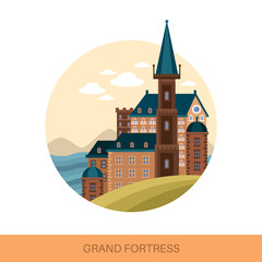 Obraz premium Fort or fortress, strong medieval fortification outdoor view.