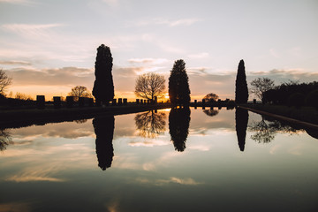 Fototapeta na wymiar a beautiful sunset over a lake in Italy