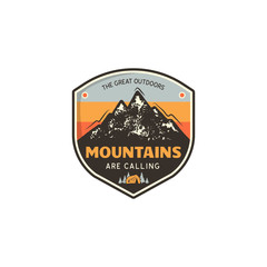 Travel logo design concept. Retro colors style. Mountain adventure badge, travel logo template. Camping patch, prints. Camping t shirt. Stock vector travel label isolated on white background