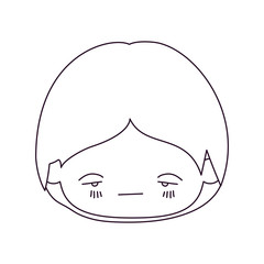 monochrome silhouette of kawaii head of little boy with facial expression nervous vector illustration