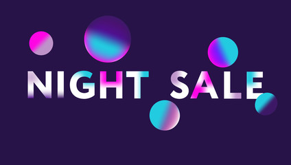 Sale web banners template for special offers advertisement. Night Sale. Frame with the colored balls and mesh text. Trendy colors in a modern material design style.