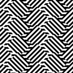 Geometric seamless black and white background with stripes. For the design of packaging, wallpaper, fabric, web. Visual distortion.