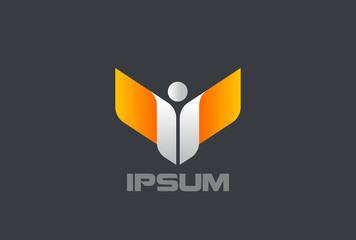 Man Wings Leader Logo design vector abstract character icon