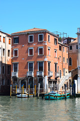Architecture and Architectural Features in and around Venice, Italy including scenes on The Grand Canal, featuring gondolas.