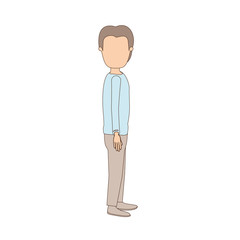 light color caricature faceless full body guy with hairstyle looking to side vector illustration