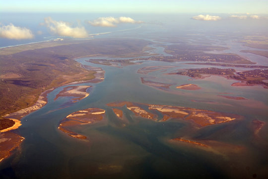 Moreton Bay Aerial View in Late Afternoon, Queensland Australia