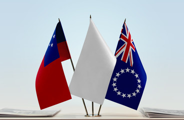 Flags of Samoa and Cook Islands with a white flag in the middle