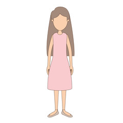 light color caricature faceless full body woman with long straight hair and dressed vector illustration