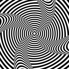 Abstract black and white background. Geometric pattern with visual distortion effect. Illusion . Op art.