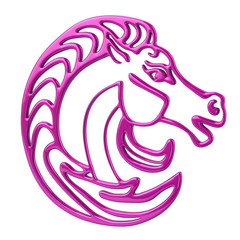 3d illustration pink  horse head logo speed symbol