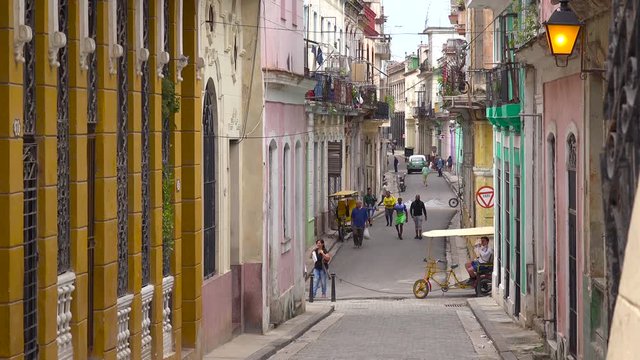 Busy streets in the old city of Havana, Cuba.