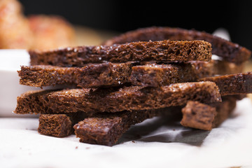 Close up croutons from black bread