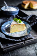 Delicious Japanese cheesecake with powdered sugar icing