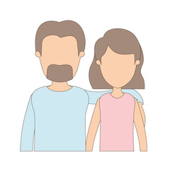 light color caricature faceless half body couple woman with short hair and bearded man vector illustration