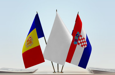 Flags of Andorra and Croatia with a white flag in the middle