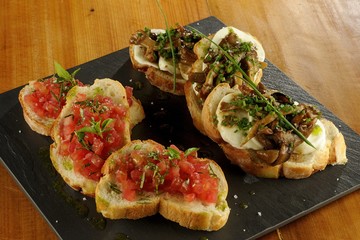 Mozzarella and shitake bruschetta