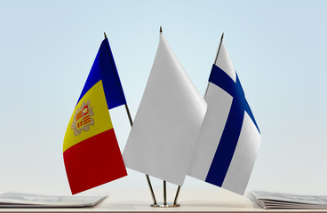 Flags of Andorra and Finland with a white flag in the middle