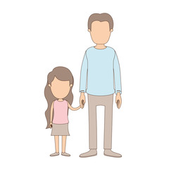 light color caricature faceless full body youn man taken hand with little girl vector illustration