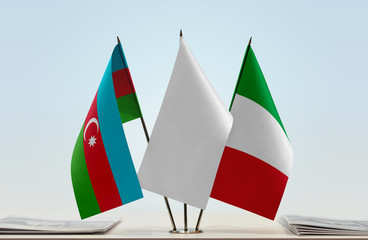 Flags of Azerbaijan and Italy with a white flag in the middle