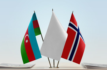 Flags of Azerbaijan and Norway with a white flag in the middle