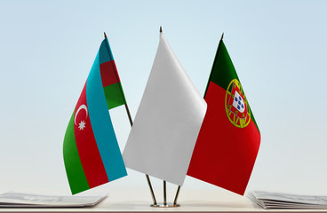 Flags of Azerbaijan and Portugal with a white flag in the middle