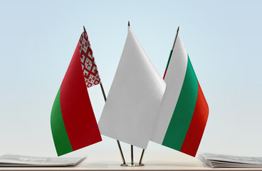 Flags of Belarus and Bulgaria with a white flag in the middle