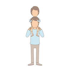 Fototapeta premium light color caricature faceless young father with boy on his back vector illustration