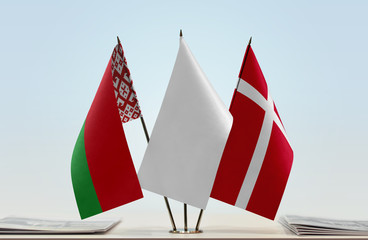 Flags of Belarus and Denmark with a white flag in the middle