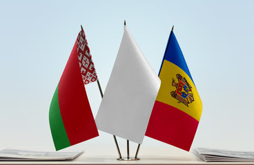 Flags of Belarus and Moldova with a white flag in the middle