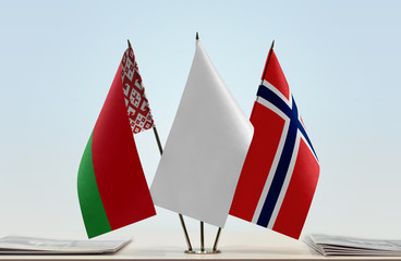 Flags of Belarus and Norway with a white flag in the middle