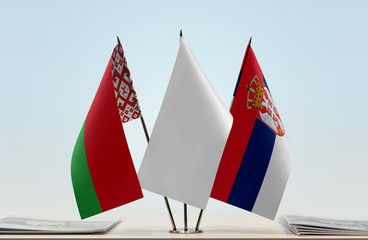 Flags of Belarus and Serbia with a white flag in the middle