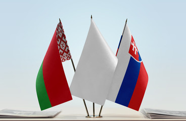 Flags of Belarus and Slovakia with a white flag in the middle