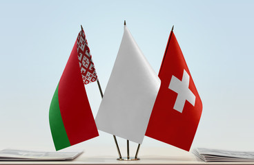 Flags of Belarus and Switzerland with a white flag in the middle