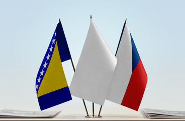 Flags of Bosnia and Herzegovina and Czech Republic with a white flag in the middle