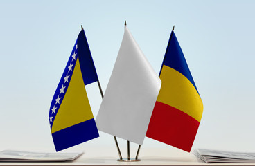 Flags of Bosnia and Herzegovina and Romania with a white flag in the middle