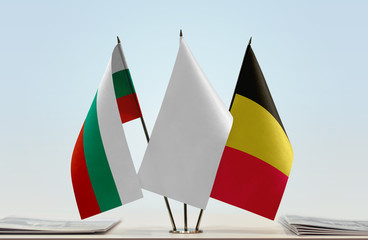 Flags of Bulgaria and Belgium with a white flag in the middle