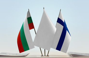 Flags of Bulgaria and Finland with a white flag in the middle