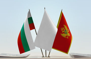 Flags of Bulgaria and Montenegro with a white flag in the middle