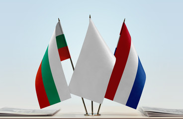 Flags of Bulgaria and Netherlands with a white flag in the middle