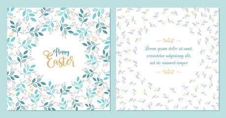Happy Easter - greeting card. Unique design with branches and Golden Easter eggs. Vector illustration in modern style
