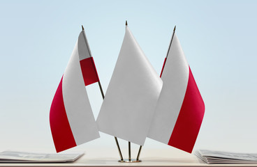 Two flags of Poland with a white flag in the middle