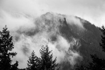 Foggy Black and White Cliffs in the Columbia River Gorge