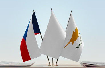 Flags of Czech Republic and Cyprus with a white flag in the middle